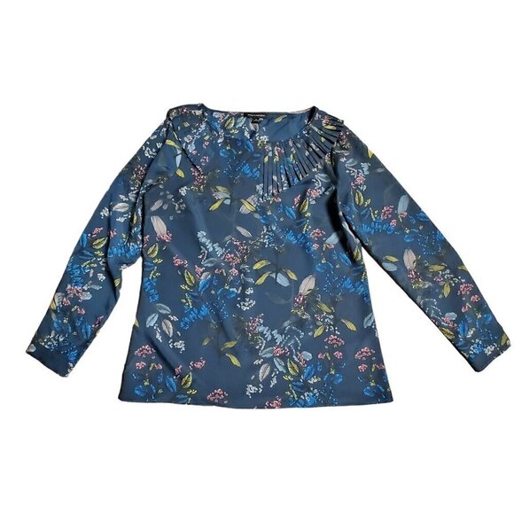 Banana Republic Josephine Asymmetrical‎ Pleated Neckline Floral Blouse Womens M - Picture 1 of 8